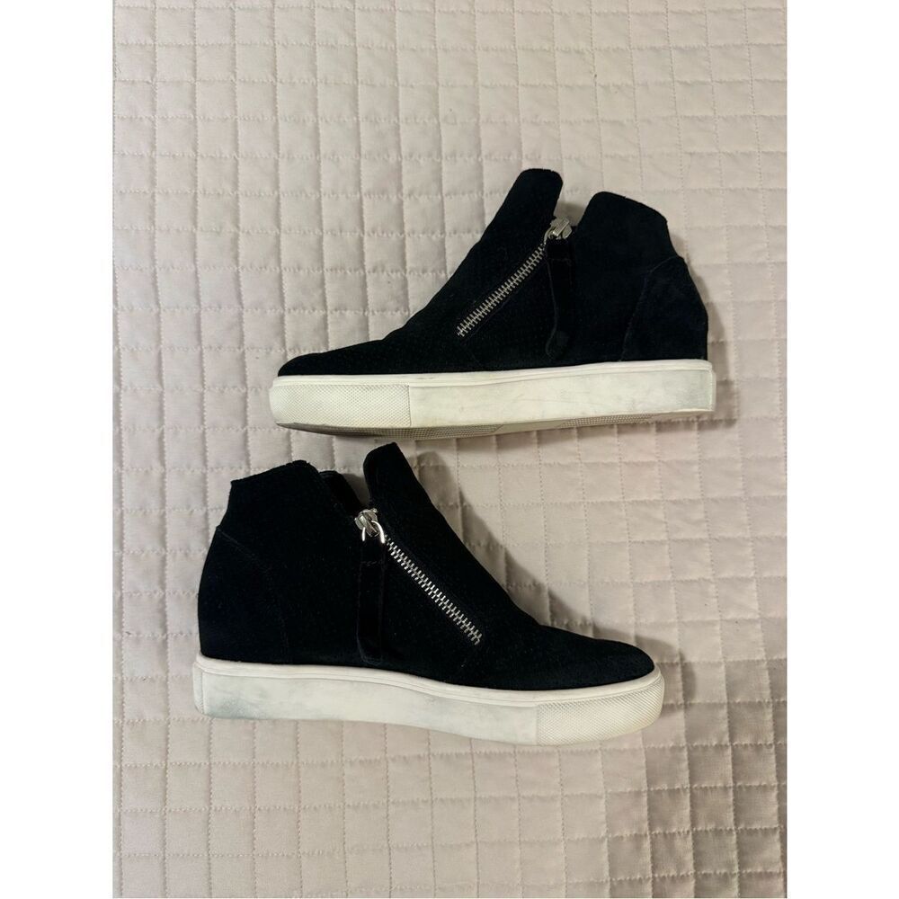 Steve Madden Black Suede High-Top Sneakers with Silver Side Zipper